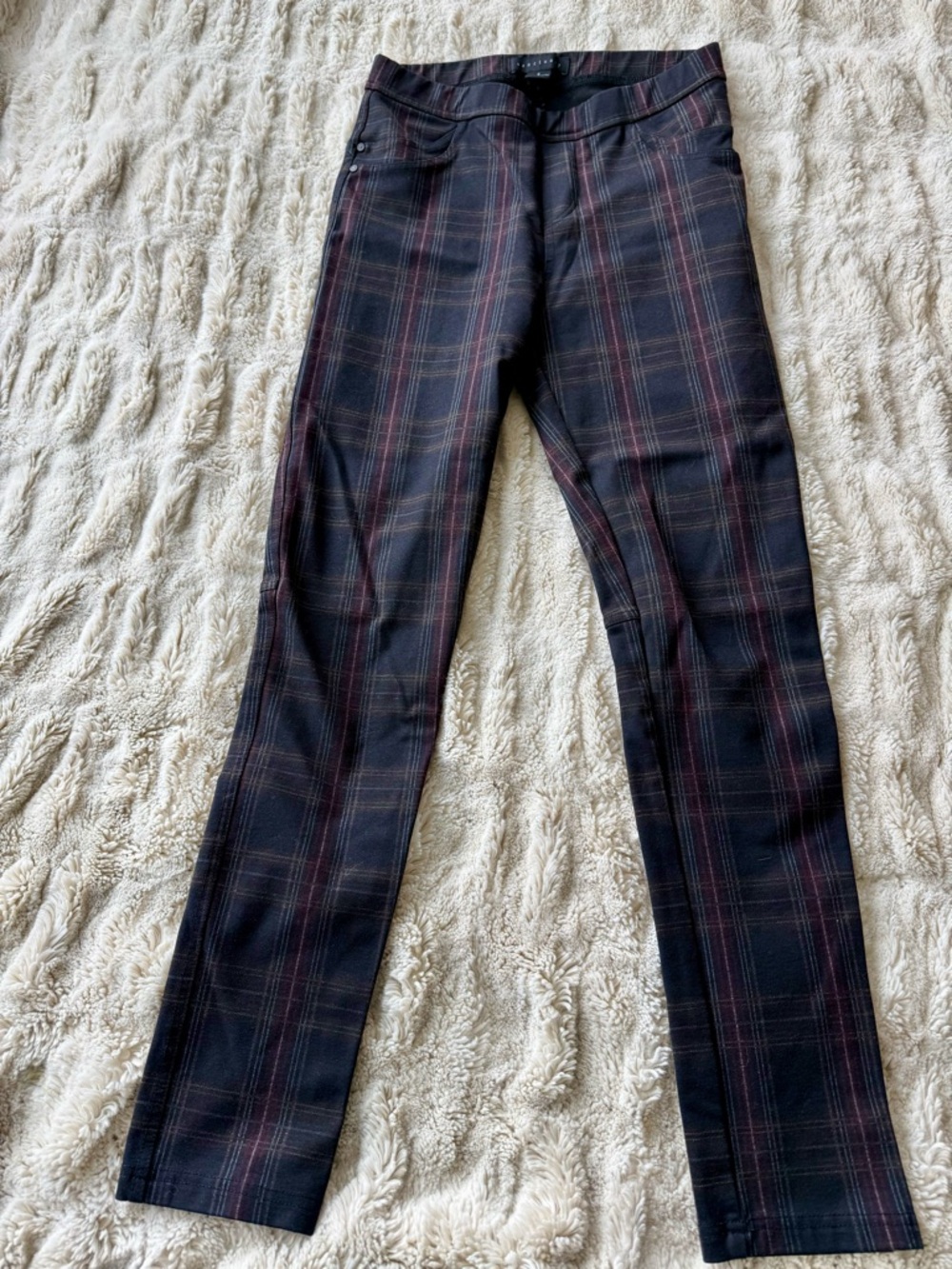 Sanctuary Black Plaid Leggings with Burgundy Windowpane